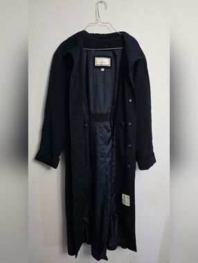 Vtg 90s Black Microfiber Long Trench Coat Size 10